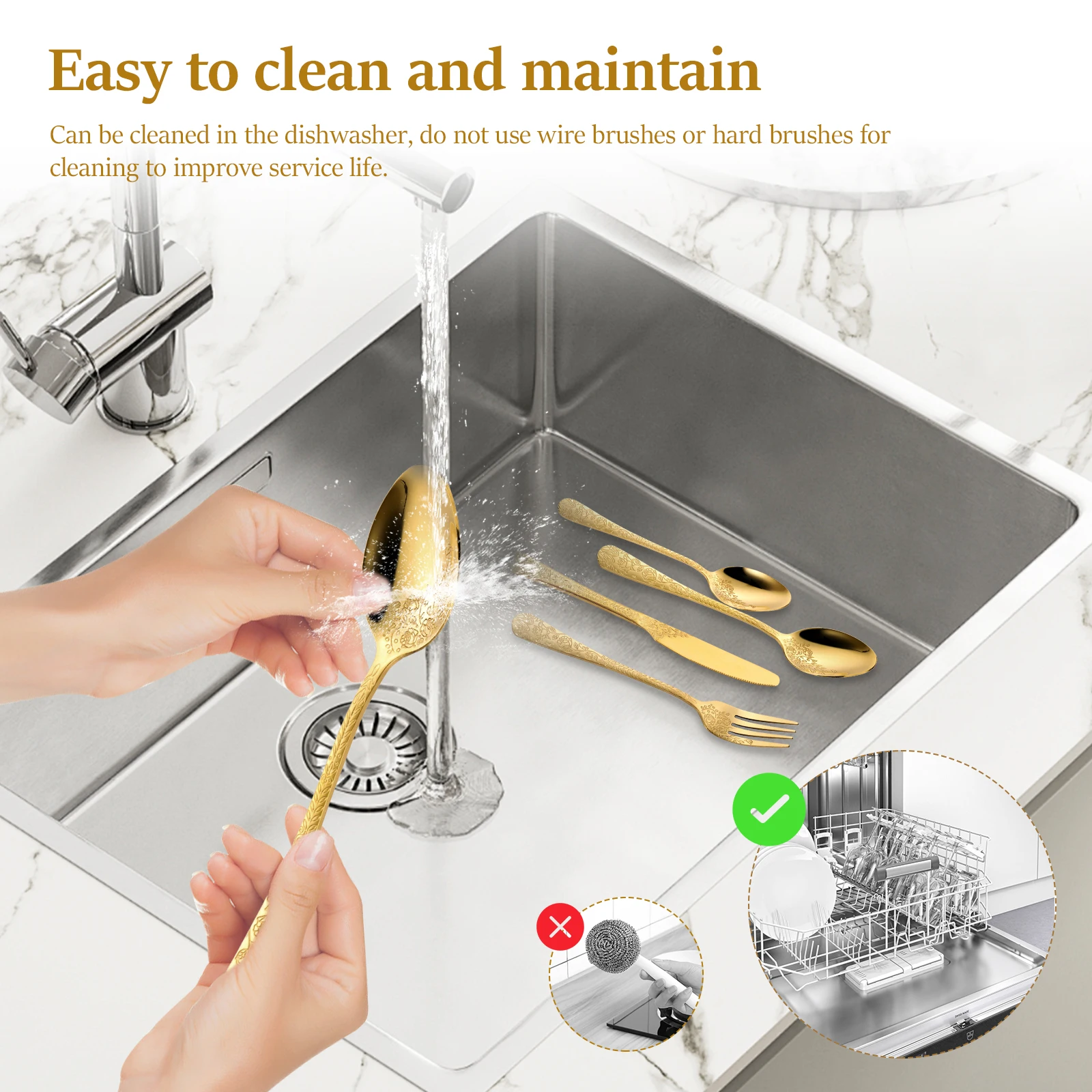 20/24Pcs Floral Dinnerware Set Stainless Steel Utensil Set Knife Fork Spoon Kit Tableware Set for Restaurant Home Kitchen Gadget