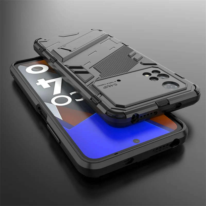 ECOQUE® Custodia per Xiaomi Poco M4 5G con Supporto [Compatibile con Supporto Magnetico per Auto] Cover Paraurti PC + TPU, Nero