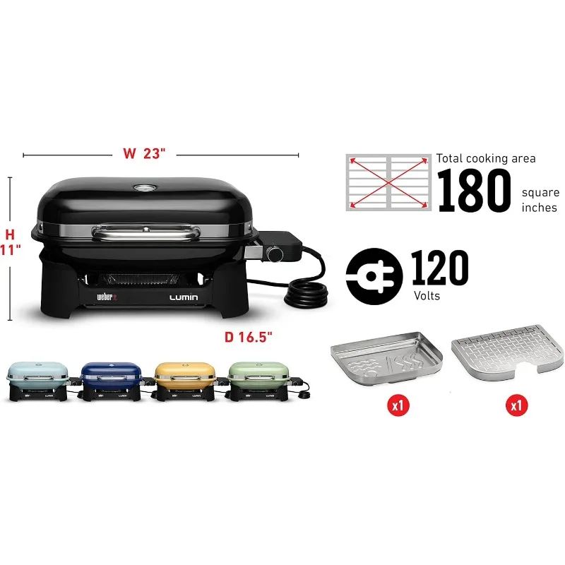 Lumin Compact Outdoor Electric Barbecue Grill,Blue-Great Small Spaces such as Patios,Balconies,and Decks,Portable and Convenient 2