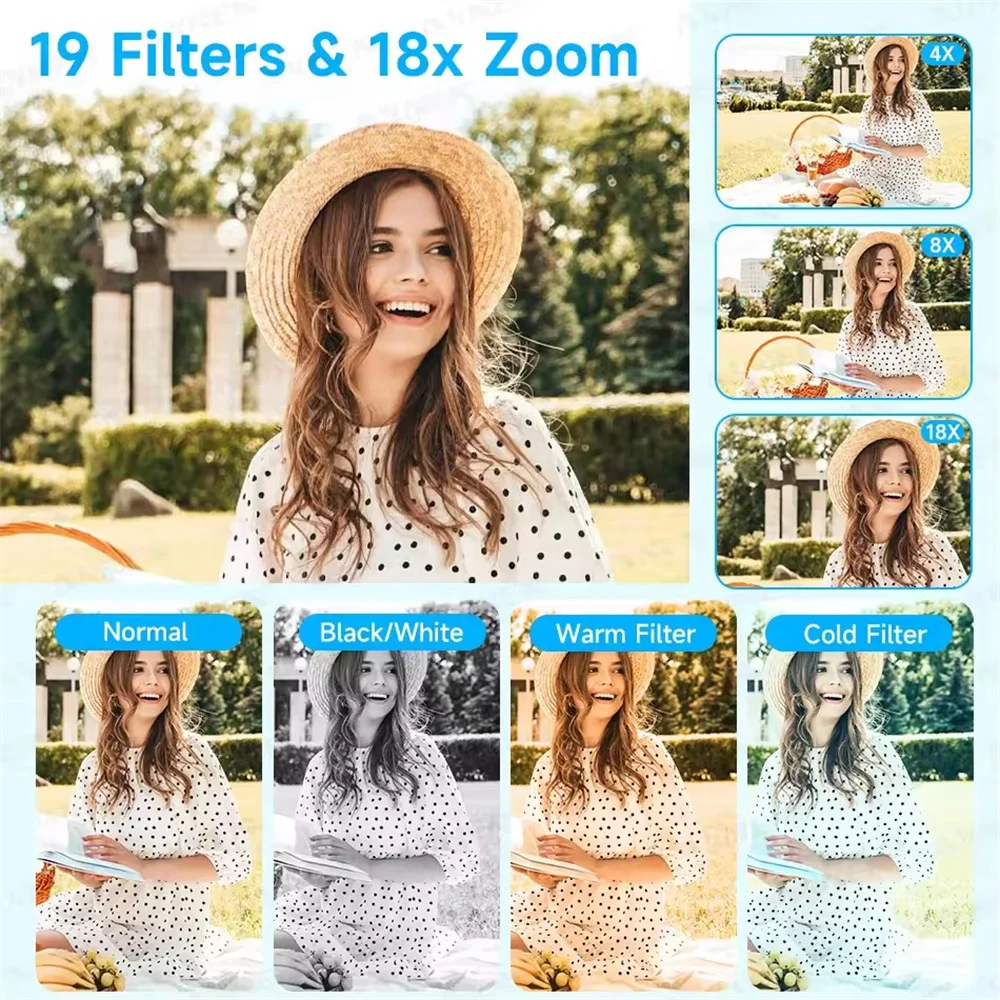 5K Dual Screen Digital Camera 80MP Retro CCD Photographic Cameras 8000W Pixel Auto Focus with 18x Zoom for Kid Adult Photography - 2
