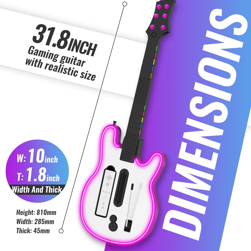 Wireless Guitar Controller Wireless Gaming Controller RGB Guitar Handle Gamepad for Wii Hero and Rock Band Games