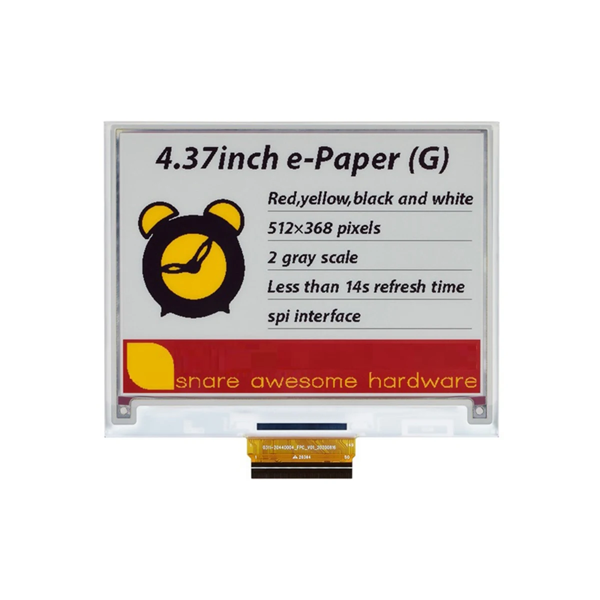 

5,5-дюймовый экран для электронной бумаги E-Ink 512X36, 8 пикселей, красный, желтый, четырехцветный экран с чернилами, коммуникация SPI