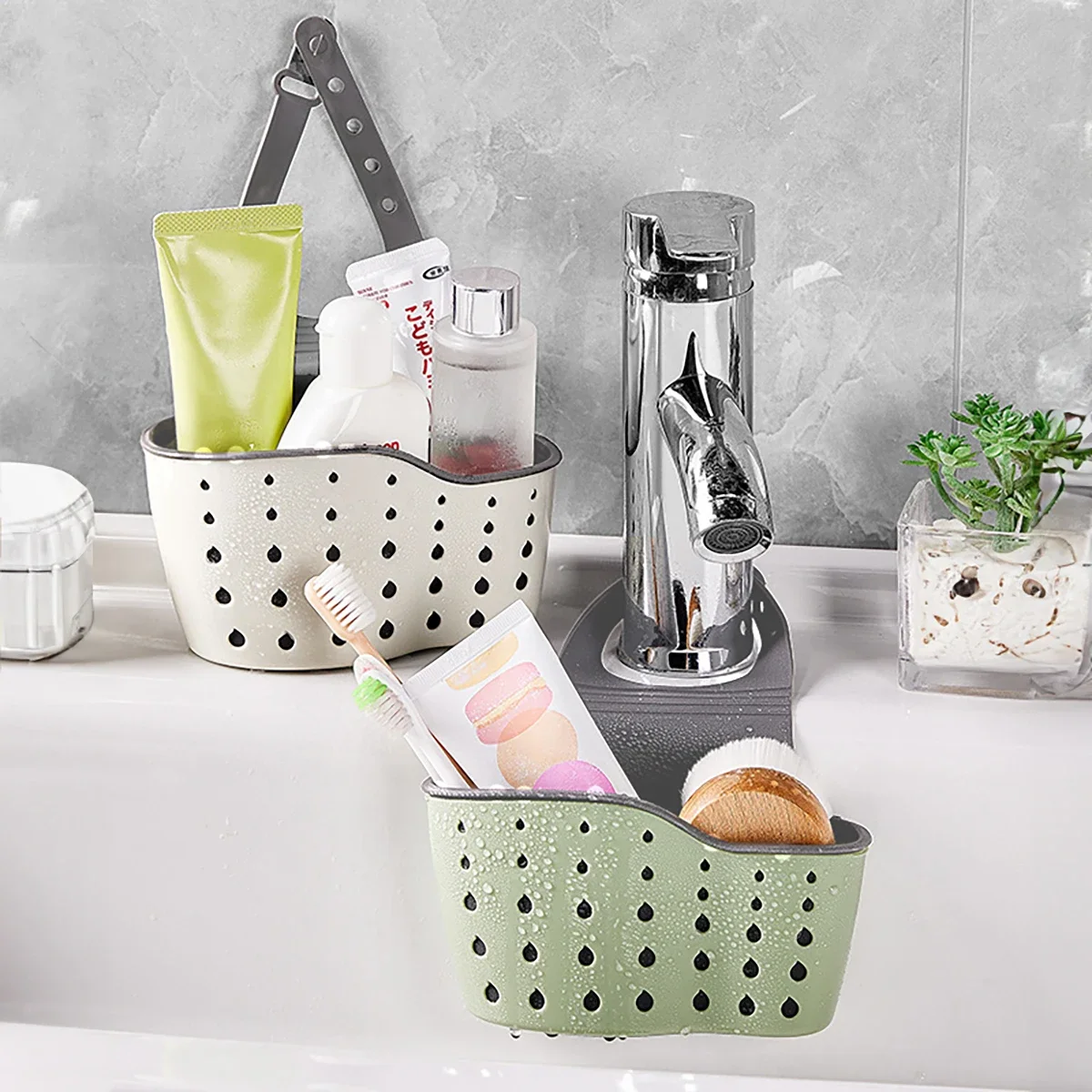 Hanging Bag Organizer Double-layer Kitchen Sink Shelf with Strong Load-bearing Design Easy-to-install Hanging Basket for Soap