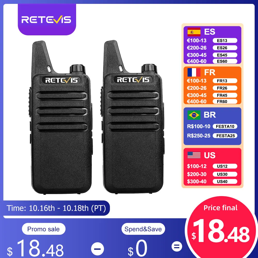 RETEVIS pcs Mini Walkie Talkie PMR 446 Portable Two-way Radio ht PTT  Walkie-talkies RT622 Portable Radio for Hunting Cafe RT22 AliExpress