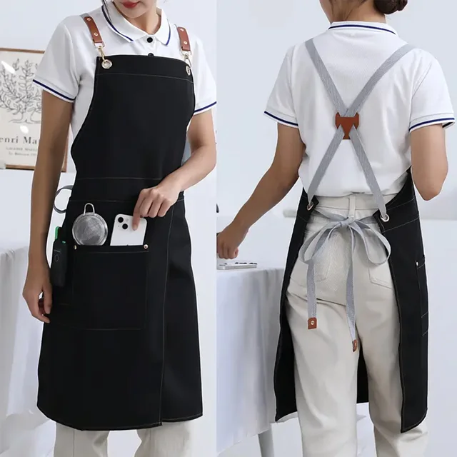 1 piece of waterproof canvas apron with pockets - split skirt design, convenient for walking, very suitable for restaurants, caf 3