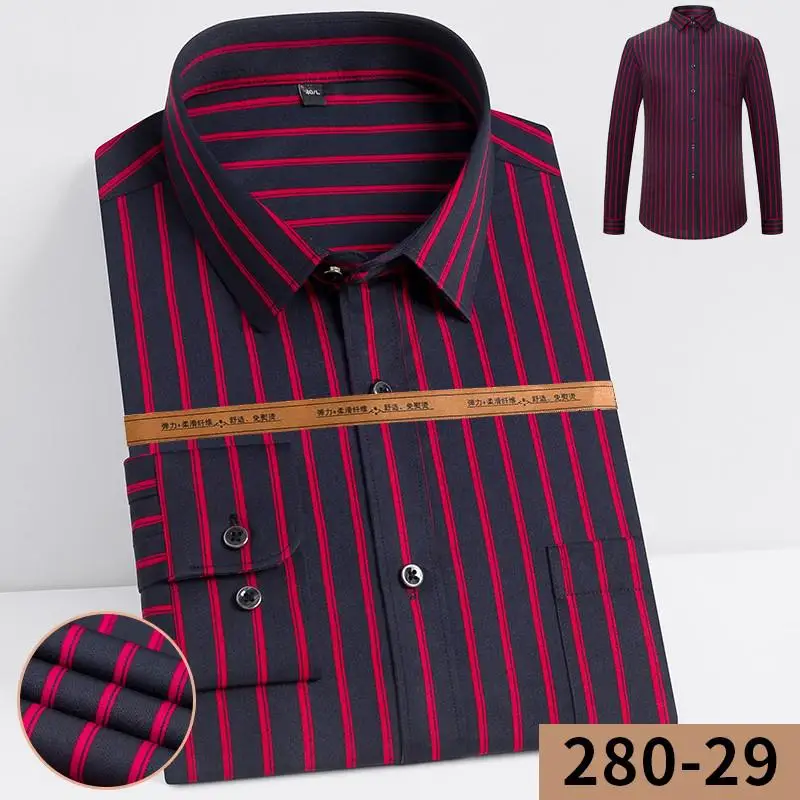 2022 New Solid Male Plus Size Regular Fit Stripe Business Shirt White Blue High Quality  Men Dress Long Sleeve Shirt men's short sleeve dress shirts Shirts