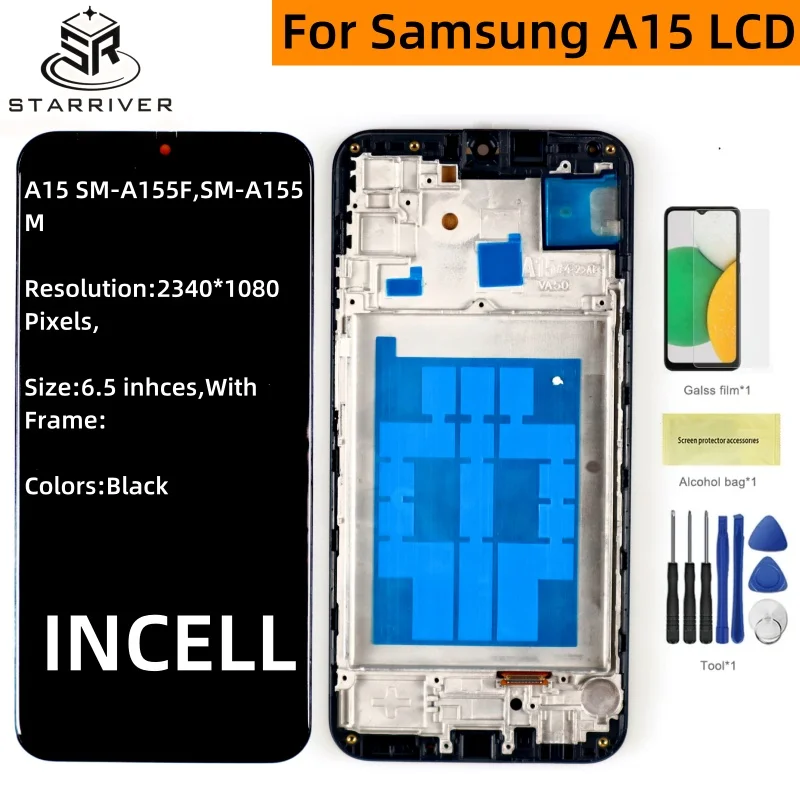 Протестированный экран INCELL A15 4G для телефона, дисплей для Samsung A15 SM-A155F, ЖК-дисплей, цифровой сенсорный экран с рамкой