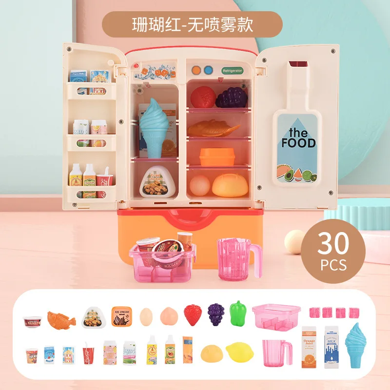 Kids Kitchen Toys Simulation Fridge Accessories With Ice Refrigerator Cutting Food Pretend Play Toys Children Education Gifts