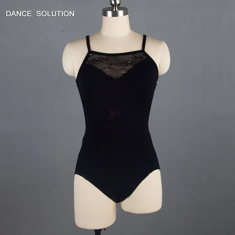 

Black Cotton and Lace Ballet Leotard Stage Costumes Dance Practice Bodysuit for Women & Girls Performance Dancewear 01D0081