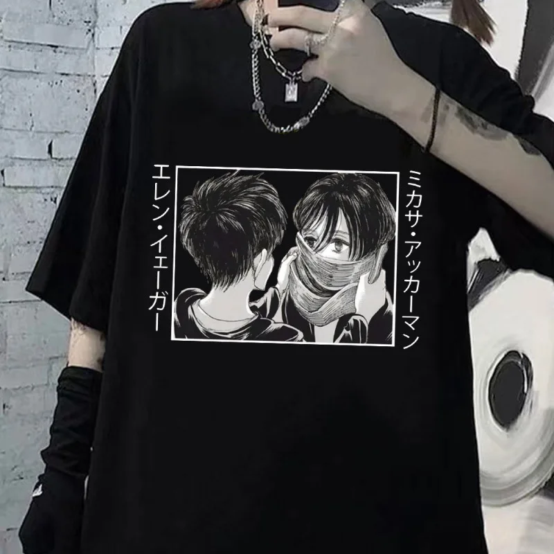 

Anime Attack on Titan Eren Levi Mikasa Ackerman Man/Women Cotton T-shirt Round Neck Short Sleeve Unisex Streetwear Harajuku Top