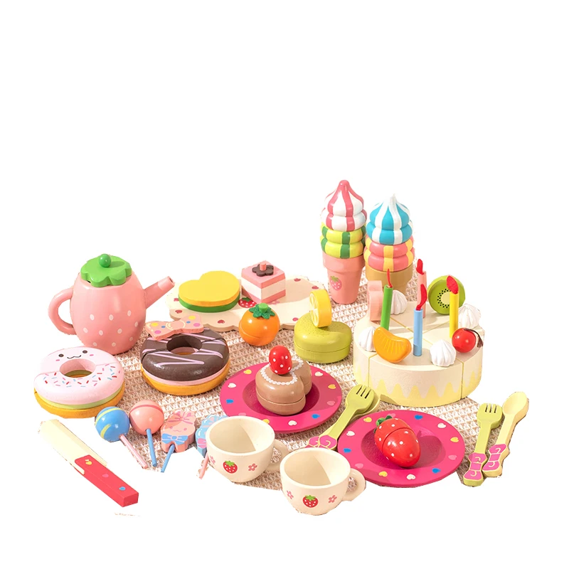 

Children's Wooden Simulated Cake Slicer Play House Kitchen Little Princess Toy Girl New Year And Birthday Gifts