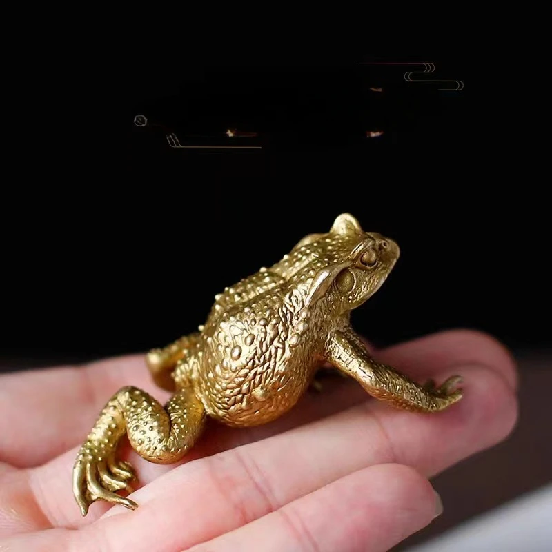 

Solid Brass Toad Figurines Miniatures Tea Pet Table Toy Ornament Decoration Crafts Accessories Lucky Copper Animal Statues Decor