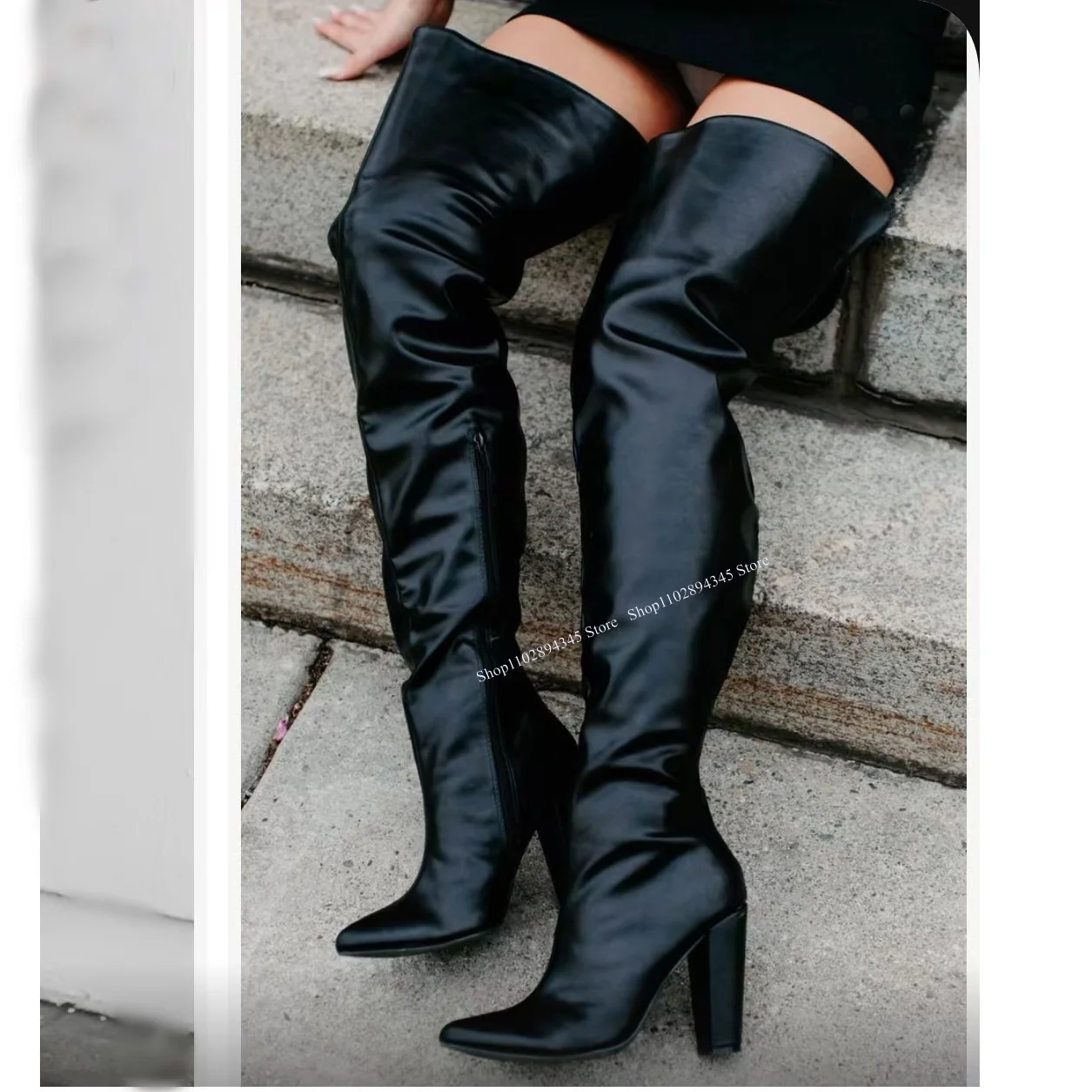 

Black Over Knee High Zipper Boots Chunky Heel Pointed Toe Fashionable Sexy Lady Winter 2024 Woman Shoes Zapatillas Mujer