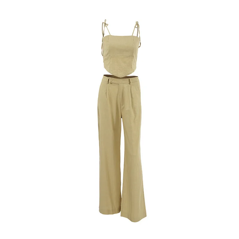 Fashion New Halter Top Bra Halter Short Jacket High Waist Wide Legs Long Pants Two-piece Summer Autumn 2024 Commuter Ladies Suit