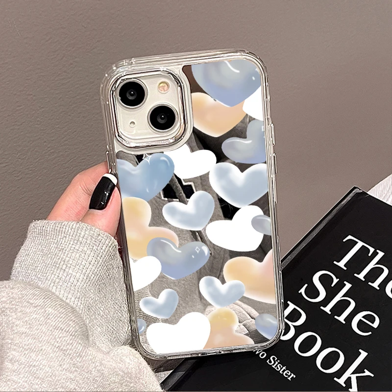

Soft Cute Love Heart Shockproof Phone Case For iPhone 11 Pro Max Case iPhone 14 13 12 Pro Max XR X XS Max Make Up Mirror Covers