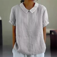 Solid Color Cotton Linen Lapel Pullover Shirt Women Summer Short Sleeve Blouse Female Comfortable Casual Simple Style Tops 2024 - Image 6