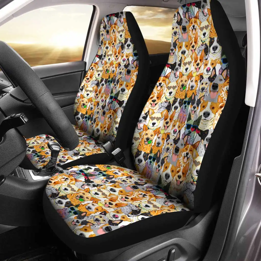 

Cute Dog Face Car Seat Covers Custom Pattern Dog Car Accessories,Pack of 2 Universal Front Seat Protective Cover
