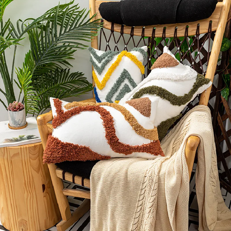 

Tufted Cushion Cover Bohemia Style Geometric Pattern Pillow Case Handmade Design Decorative for Sofa Bed Living Room