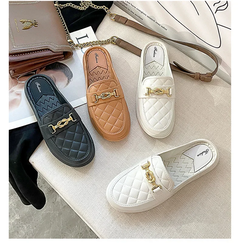 Flache Schuhe für Damen, niedriger Absatz, Hausschuhe, lässige Slipper, Outdoor, runde Form, einfarbig, rutschfest, modisch, einzeln – Detail 11