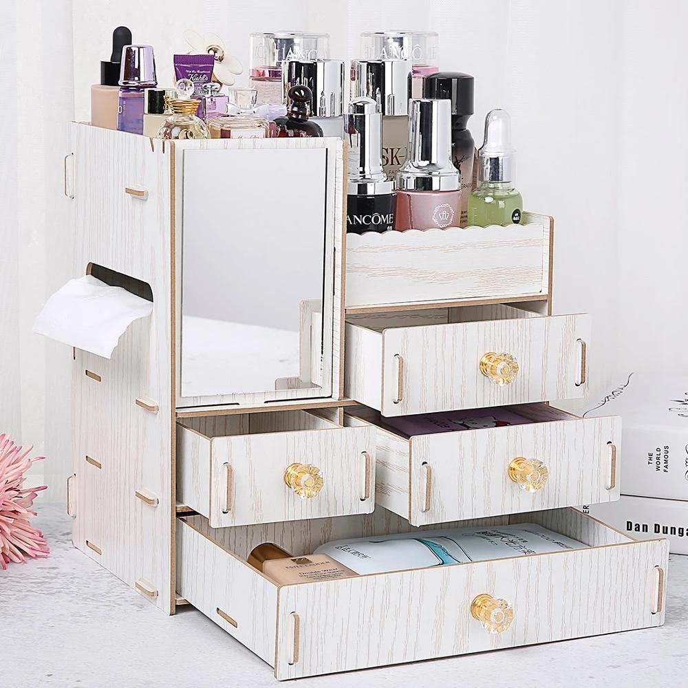 Soporte de madera 3 capas para joyería, maquillaje, labiales, caja de almacenamiento|Organizadores de maquillaje| - AliExpress
