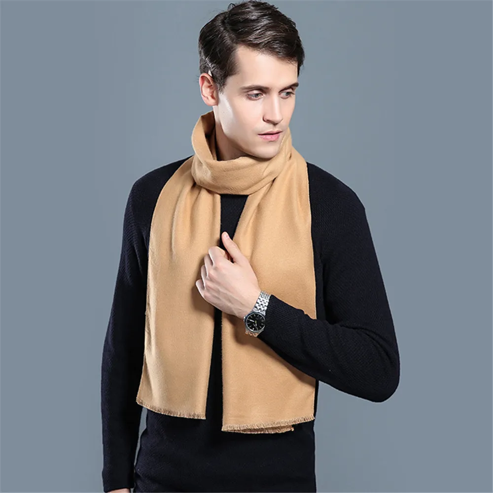 Fashion Men Soild Color Cashmere Scarf Winter Thicken Warm Pashmina Shawl Man Black Gray Casual Scarves Tassel Foulard Bufanda 2