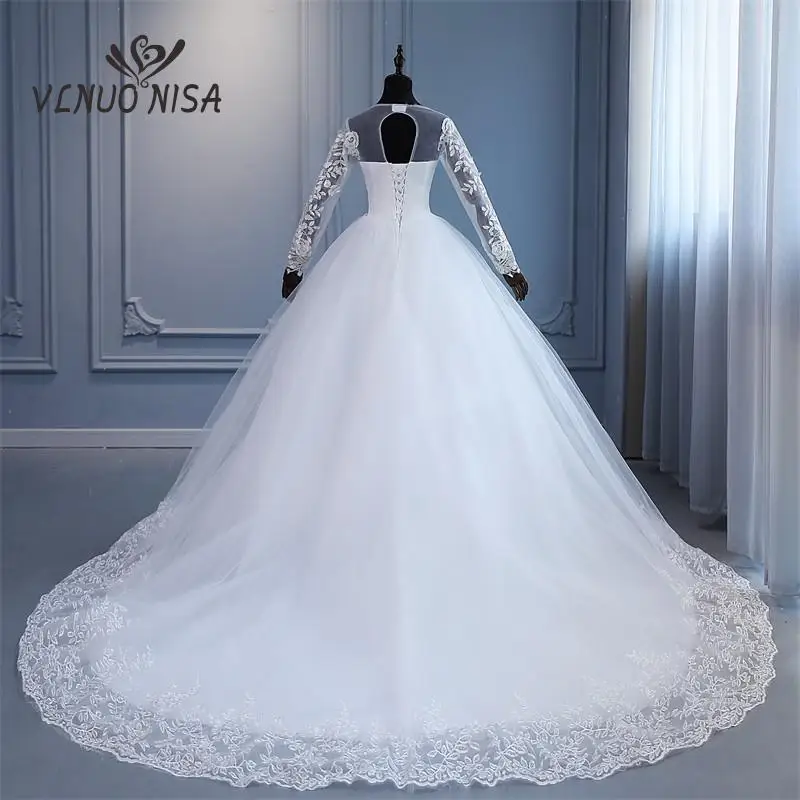 VLNUO NISA Train Wedding Dress 2024 New Style Bride Plus Size Flower Muslin Wedding Dresses Dreamy Full-sleeve Bridal Lace Up