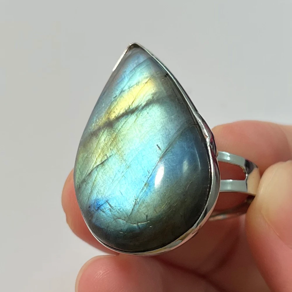 Natural Stone Irregular Shape Bead Labradorite Ring Adjustable Finger For Women Men finger ring adjustable rings