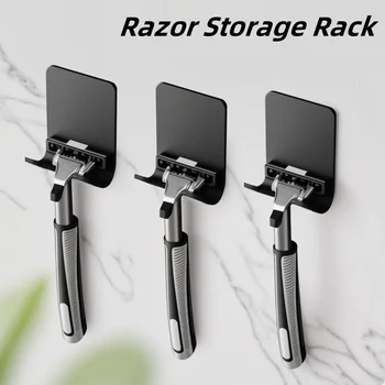 Spazio per il bagno Porta rasoio in alluminio Gancio portaoggetti da parete per uomo Rasoio da barba Scaffale Punch Free Razor Rack Accessori Organizzazione 1
