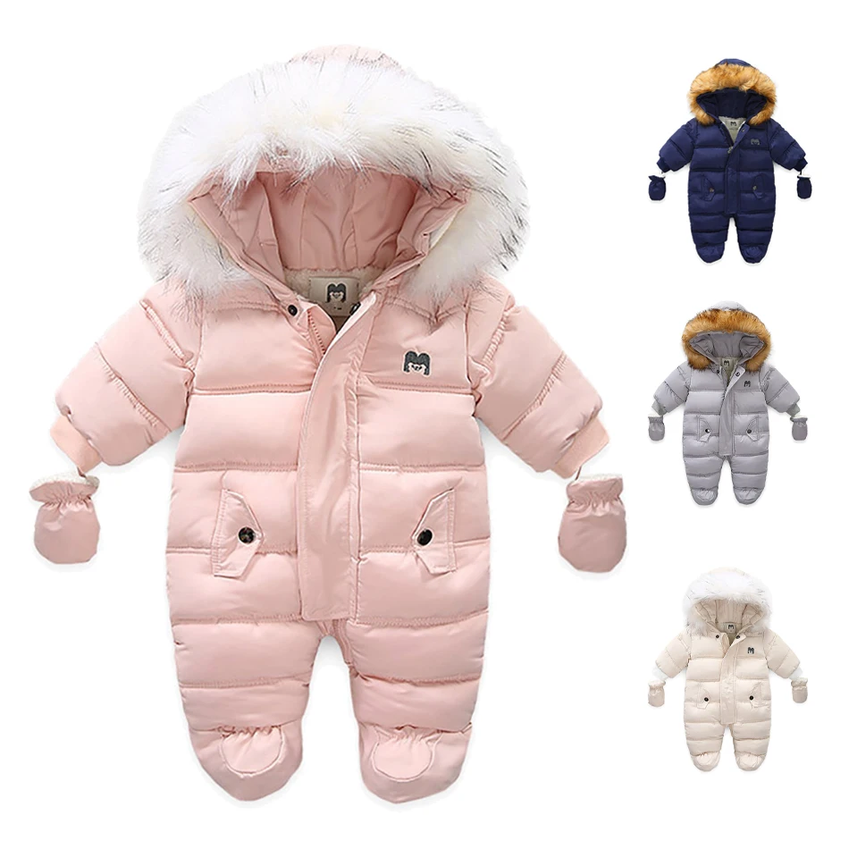 

Winter Thick Warm Infant Baby Jumpsuit Hooded Inside Fleece Boy Girl Winter Autumn Overalls Children Outerwear Kids Snowsuit