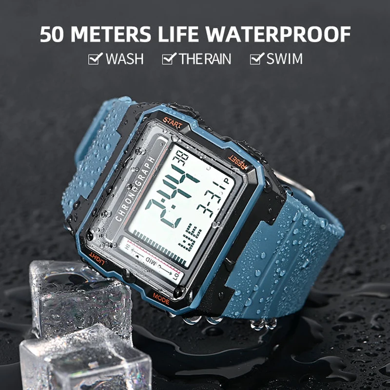 UTHAI CA07 Men's Square Electric Watch Sports Running Time 50ATM Swimming Waterproof LED Fall resistant Male Student Clock
