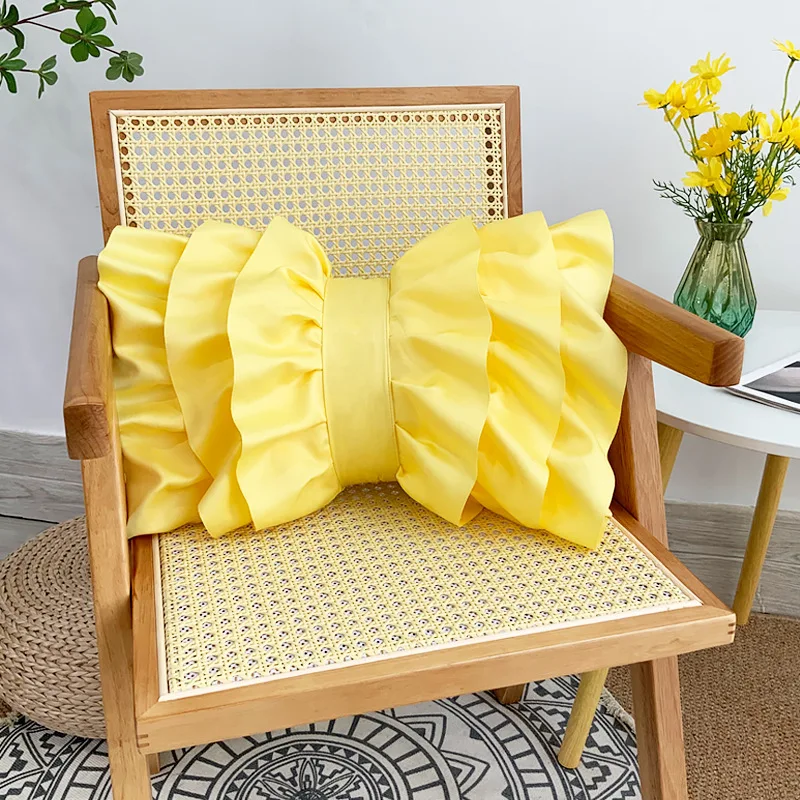 INS Bow Pillowcases Solid Color Silky Backrest Cushion Cover