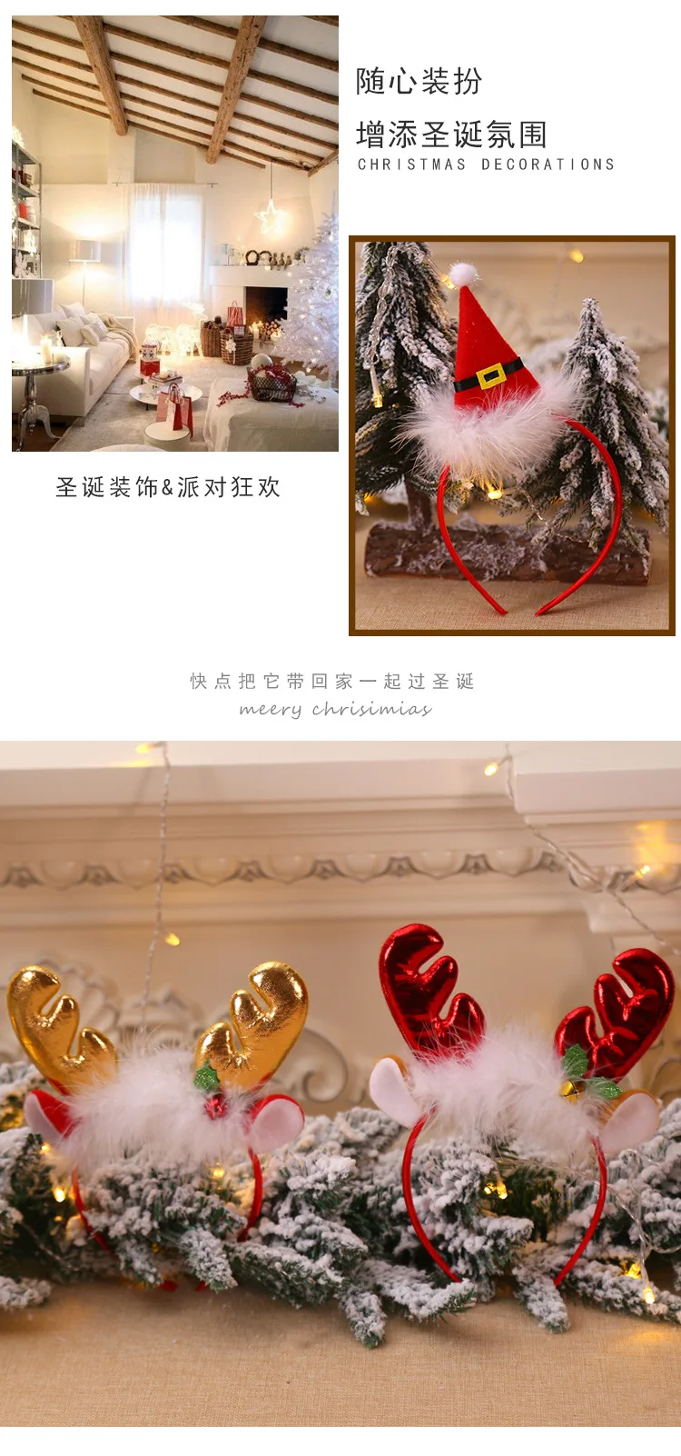 Description Picture 6 of itemChristmas Headband Elk Horn Bell Sequin Christmas Hair Clips Happy New Year Photo Props Xmas Decor Hair Accessories Gifts