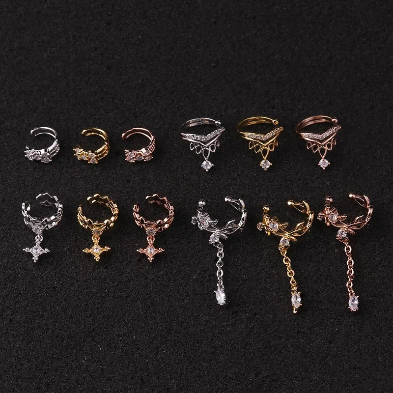 Helix cartilage conch fake piercing jewelry adjustable stainless steel Cz ear cuff no piercing conch cuff earring ear clip earrings clip earrings ear clip ear accessories 1Pc