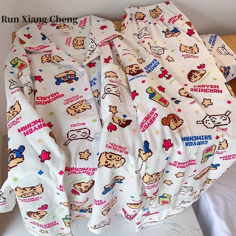 

Runxiangcheng Crayon Xiaoxin Cartoon Long Sleeve Cute Fashion Skincare Women's Pajama Set 2-Piece Casual Home Suit Free Shipping