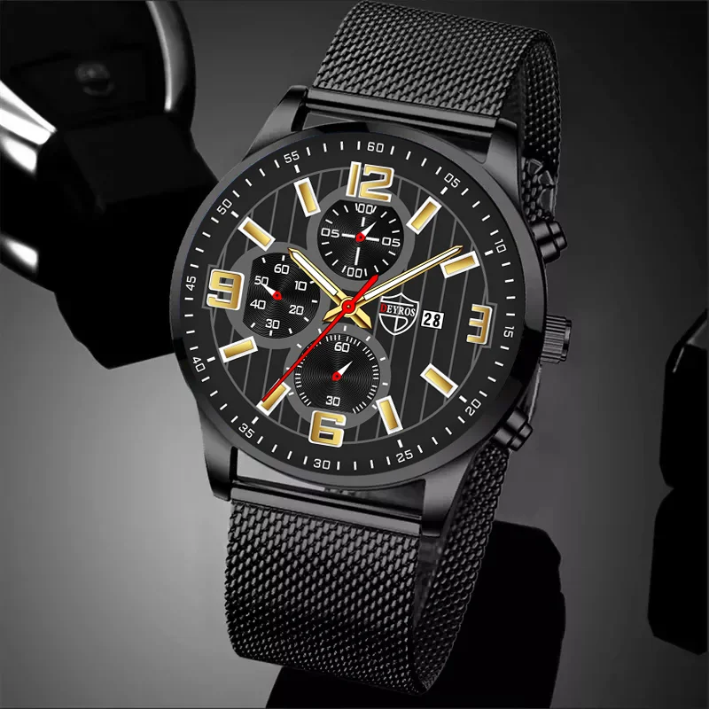 2022 Fashion Mens Sports Watches for Men Business Stainless Steel Mesh belt Quartz Wrist Watch Luxury Man Casual Luminous Clock