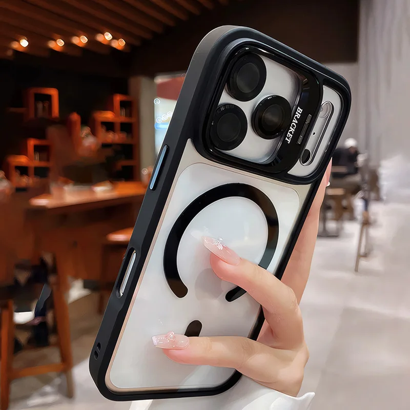 Luxury Magnetic Attraction Bracket Case with Lens Holder and Enhanced Protection – Clear Cover