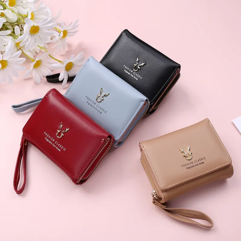 

Antler Decoration Women's Wallet New Fashion Short Coin Purse Card Holder Small Ladies Wallet Female Hasp Mini Clutch