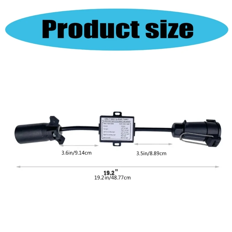 QM82 Trailer Connector Light Converter US Vehicle 7Pin Socket to EU 7Pin Round Plug Connector Easy Installation