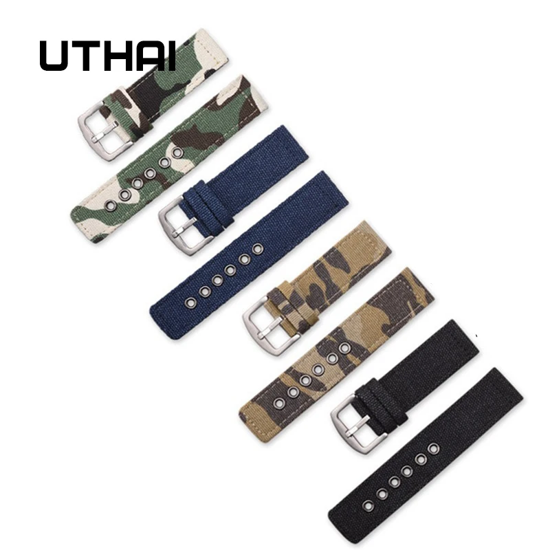 Black Camouflage Canvas Nylon Watch Strap Bracelet