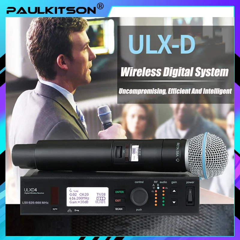 PAULKITSON ULXD4 전문 디지털 무선 마이크 시스템 핸드헬드 헤드셋 라발리어 572-820MHz 무대용 KTV