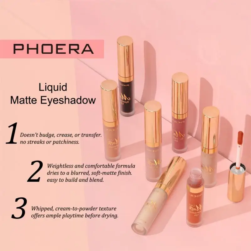 PHOERA Matte Eyeshadow Waterproof Long Lasting Liquid Eye Shadow Shimmer Smooth Eyeshadow Cream Contour Makeup 10 Colors