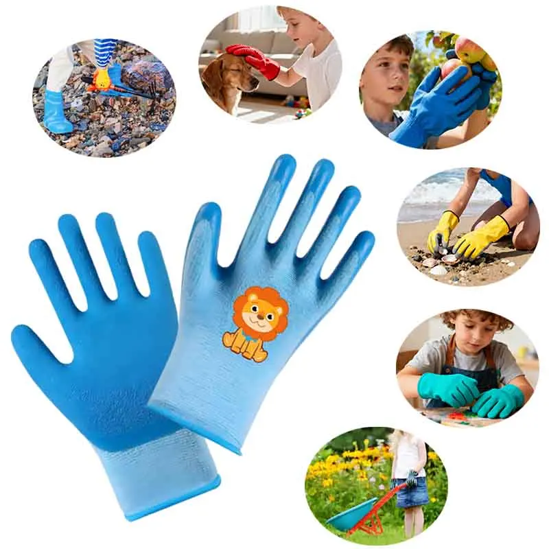 Cartoon Kids Gloves DIY Safety Protection Gloves Urable Waterproof Work Garden Non-Slip Children Latex Gloves Puncture-resistant