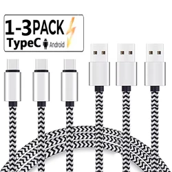 High-Speed USB Type C Woven Nylon Charging Cable | 2.4A Fast Charge | Durable Data Transfer Cable - 2m (3PCS)