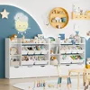 Toy Storage Organizer with Movable Drawers,Bookshelf and Bookcase with 6 Plastic Bins&Storage Cubbies,Toy Chest with Wheels 2