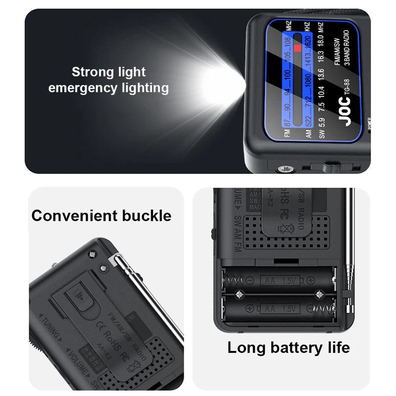 FM AM SW Radio Emergency Pocket Radio Transistor Battery Operated Radio Player for Outdoor Camping Seniors Elderly Walking