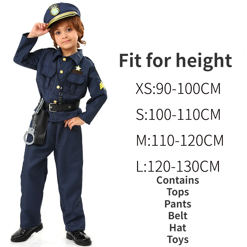 Uniforme de policier pour enfants, costume de cosplay pour garçons et  filles, manteau de policier, pantalon, ceinture, chapeau, jouet imbibé