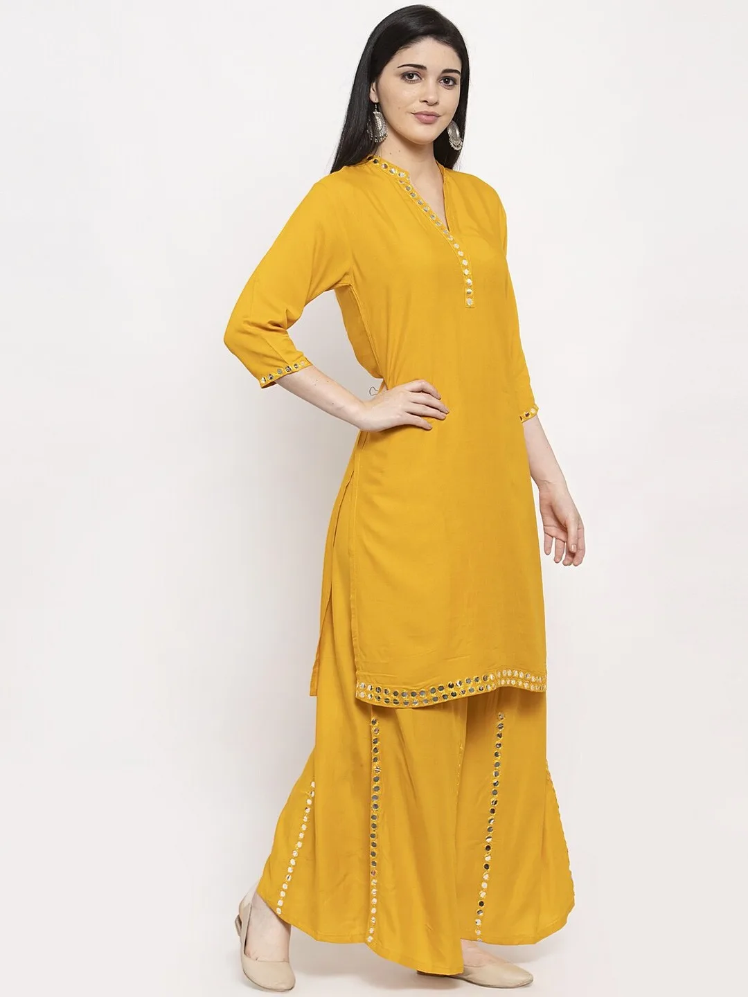 Indian Saree Long Cotton Silk Yellow Ethnic Style Thin Breathable Top Pants Scarf Indian Sari Traditional Clothing Set