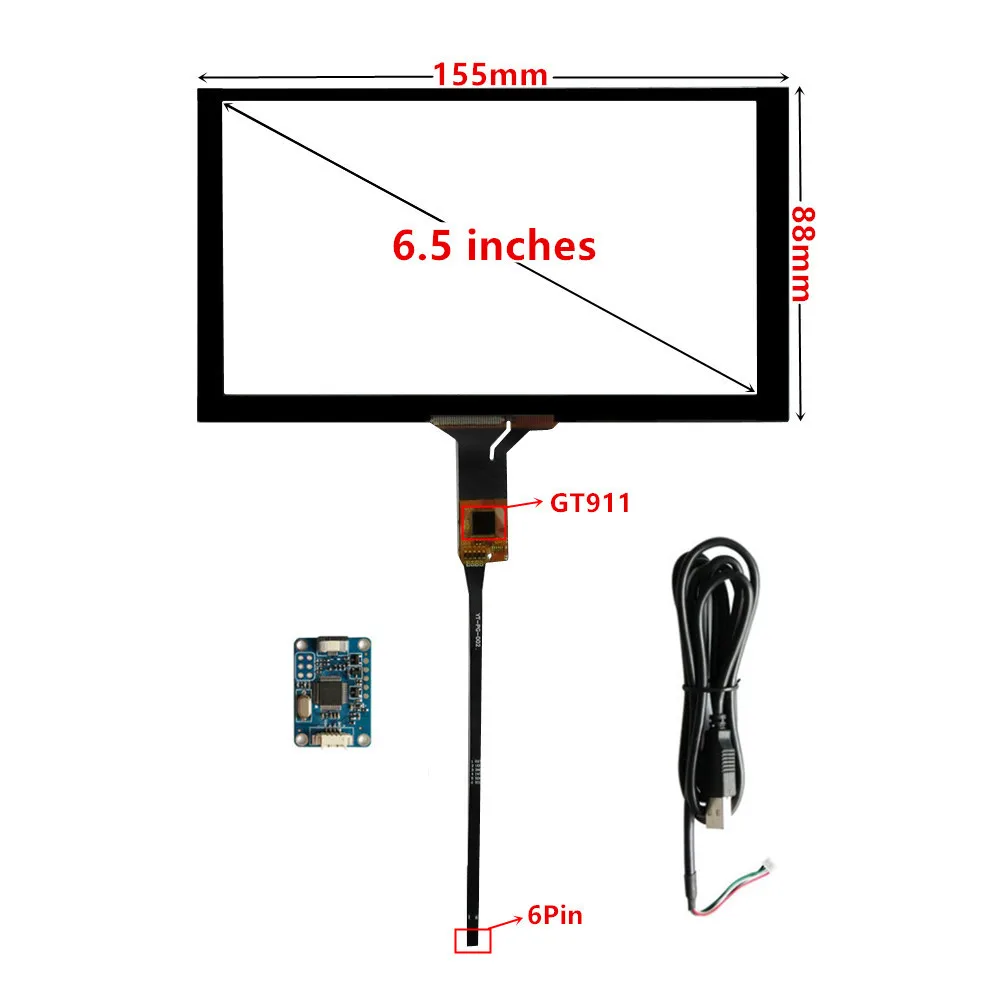 

6.5 Inch 155mm*88mm GT911 Raspberry Pi Compatibility Universal Navigation Capacitive Digitizer Touch Screen Panel Glass