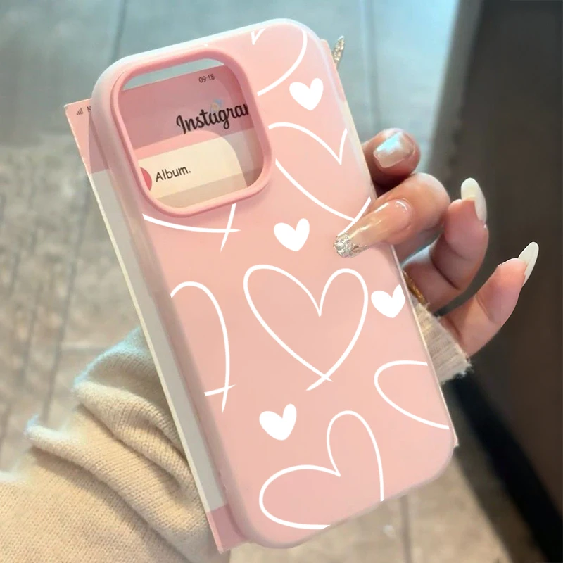 Elegant White Love Heart Phone Case with 2-in-1 Matte Finish