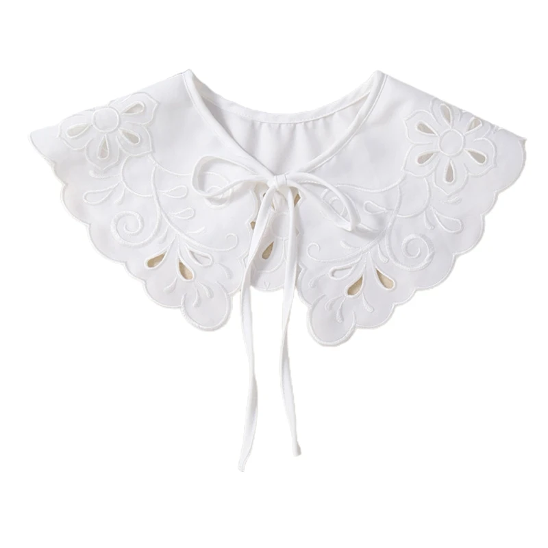 여성 분리형 가짜 칼라 숄더 랩 중공 자수 우아한 목도리 목걸이 레이스 업 미니 판초 Capelet